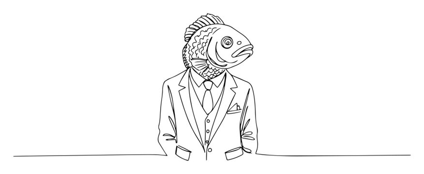 fish in tuxedo vector thin line