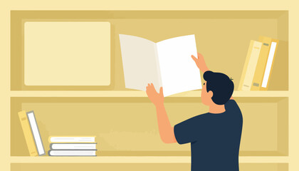 A focused person stands before a bookshelf, deeply engrossed in reading an open book, symbolizing the quiet pursuit of knowledge, continuous learning, and intellectual development © MuhammadHaris