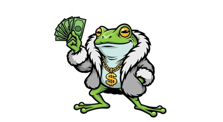 Obraz premium Cartoon Frog Wearing Fur Coat.