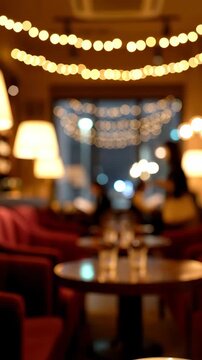 A cozy cafe scene featuring warm string lights, ceramic cups on tables, and a relaxing ambiance perfect for casual meetings or quiet evenings.