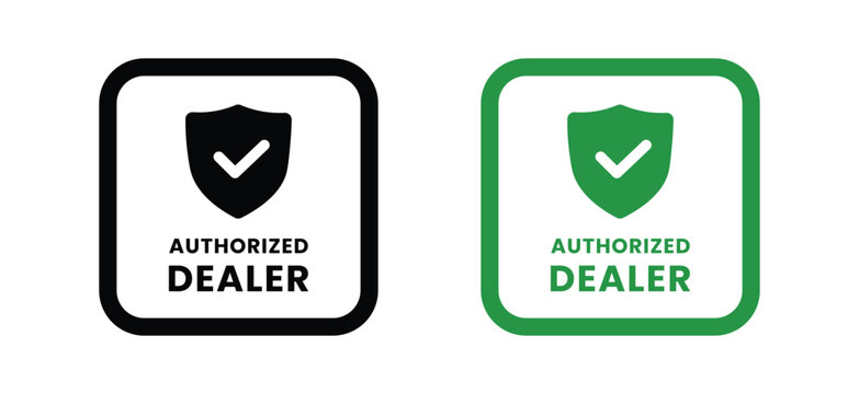 authorized dealer badges with shield and checkmark black and green versions isolated on white