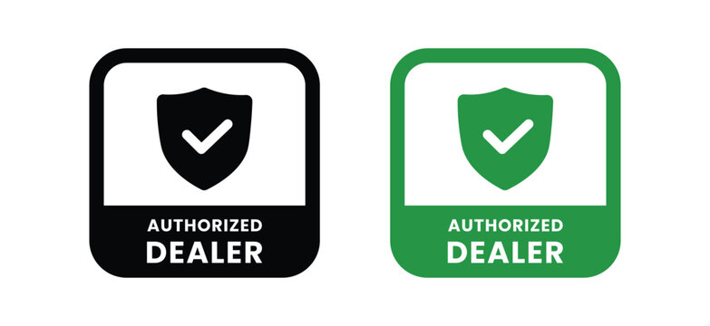 authorized dealer badge with shield and checkmark two color variations on white background