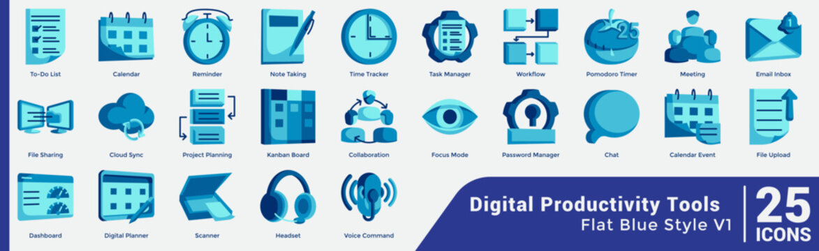 Flat Blue Digital Productivity Tools Bundle H25 V01