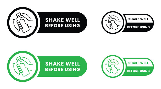 shake well before using icon set circular label with swirling arrows black and green variations