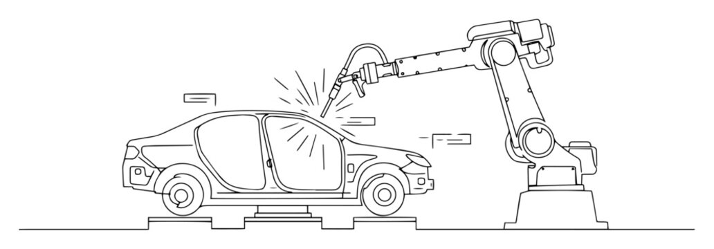 robotic arm welding vehicle on automotive line