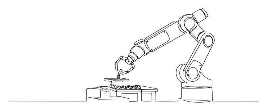 robotic arm assembling components in factory process