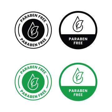 paraben free icons with leaf symbol black green and white variations