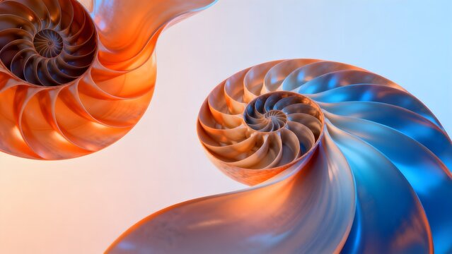 Spiral shell patterns in orange and blue