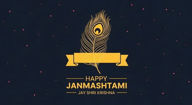 Happy janmashtami celebration background with peacock feather and hinduism inspired elements