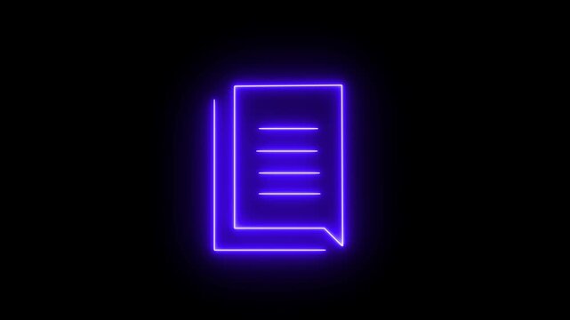 Glowing neon File document icon isolated on black background 4k motion video animation. Neon Document downloading animation. digital file and data management concept