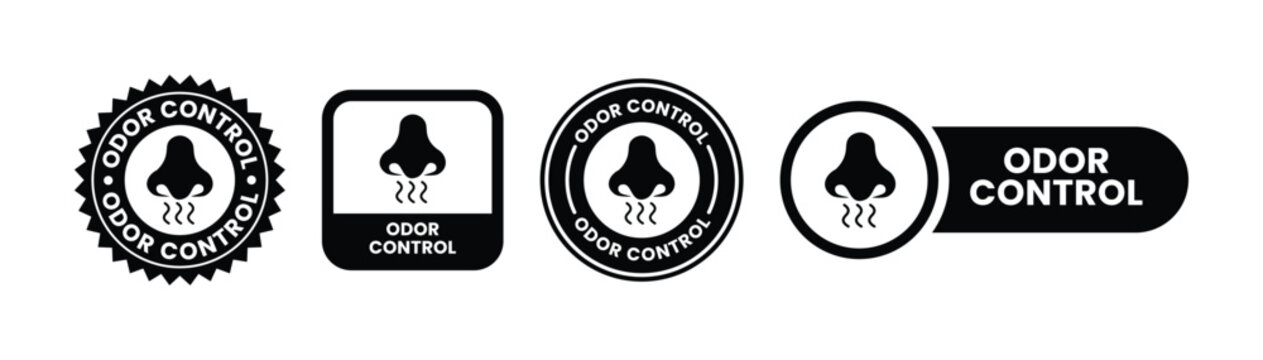 odor control icons with nose and wavy lines black and white vector symbols