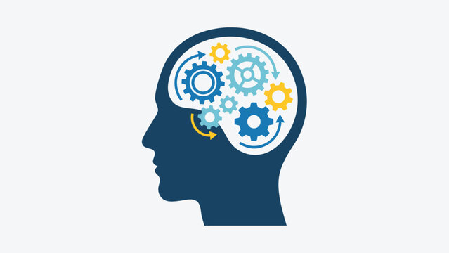 Human Head Silhouette with Colorful Gear Mechanism Inside Representing Critical Thinking, Logic, Mental Process, Psychology, Intelligence, Innovation, Problem Solving, and Cognitive Development