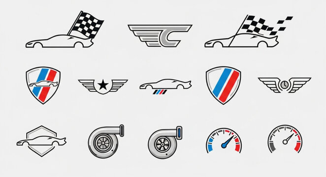 Collection of automotive racing and speed related icons and symbols.