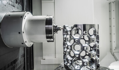 CNC milling machine processing an aluminum aerospace part. © Andrei Armiagov