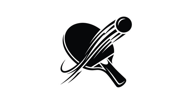 Silhouette of a table tennis racket and ball in motion