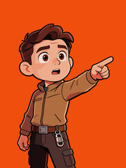 Fototapeta premium Surprised Cartoon Boy Pointing at Something in Flat Style