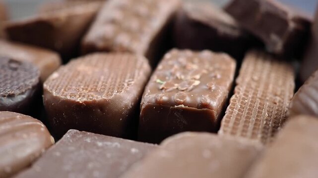 Chocolate treats are arranged on a table