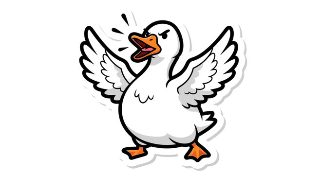 White Duck Cartoon Angry Flapping Wings.