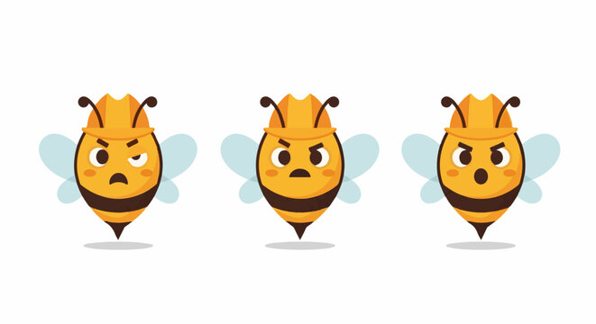 Three animated bees wearing hard hats and displaying different angry expressions