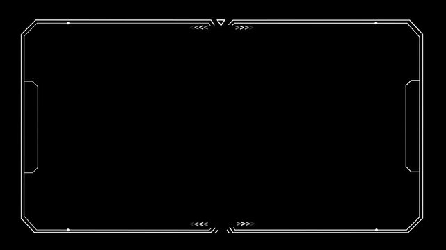 Futuristic digital interface frame with white geometric lines and accents on black background image-4k black background icon animation