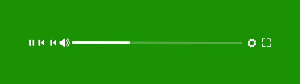 Media player template scroll bar button with audio reactor, Music timeline or video track player, Timeline bar moving as song media playing Animation- 4k green background icon animation