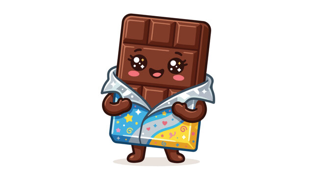 Cute cartoon chocolate bar character with happy expression.