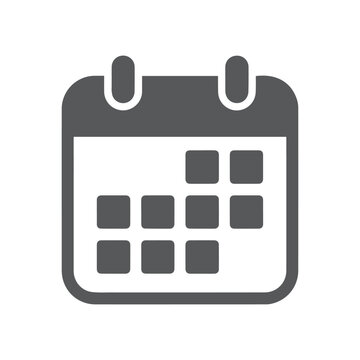 Calendar icon rendered in a solid dark grey color marks important dates and scheduling tasks within professional organizational software tools.