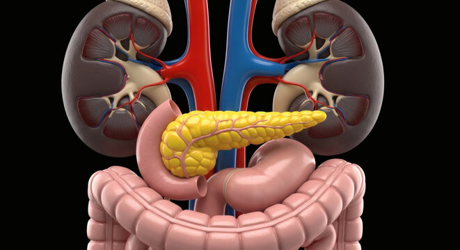 Anatomical Model of Human Kidneys Pancreas and Digestive System