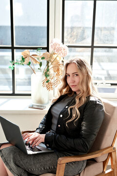 Plus Size Business Woman Working On Laptop