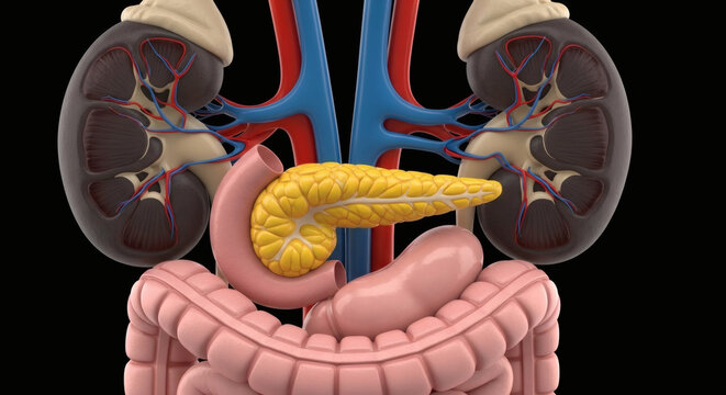 Anatomical Model of Human Kidneys Pancreas and Digestive System
