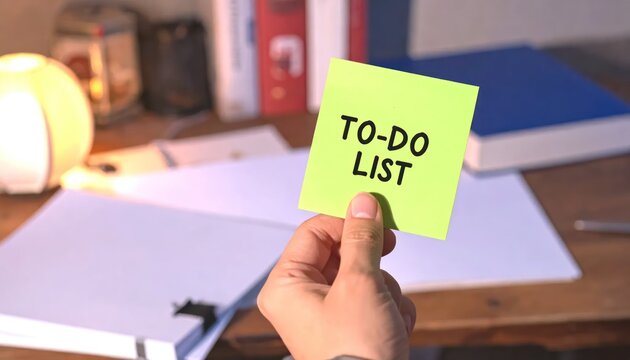 Hand holding to-do list sticky note.