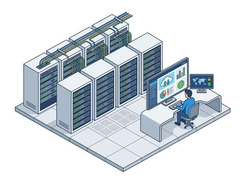 cloud computing, data storage, network infrastructure, digital workflow, technology illustration, cloud servers, business process, data management, internet technology, flat design, vector illustratio