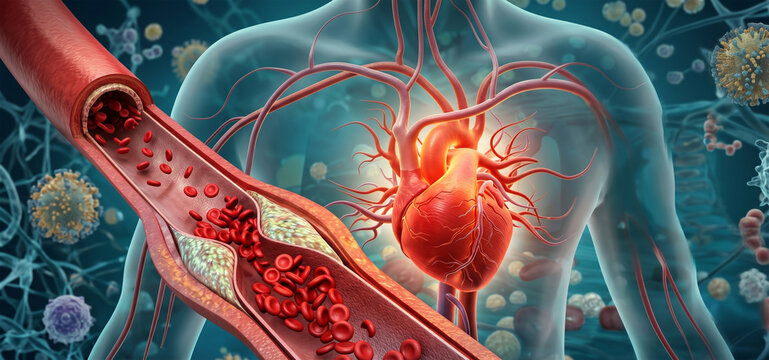 Heart Attack Risk, Cardiovascular Disease Concept, Human Anatomy Science, Medical Cardiology Illustration, Internal Body Health, Clogged Artery Diagnosis, Cardiac Medicine Care
