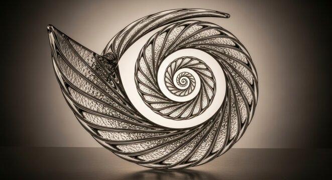 Textured Glass Nautilus Sculpture with a Hypnotic Infinite Spiral Pattern