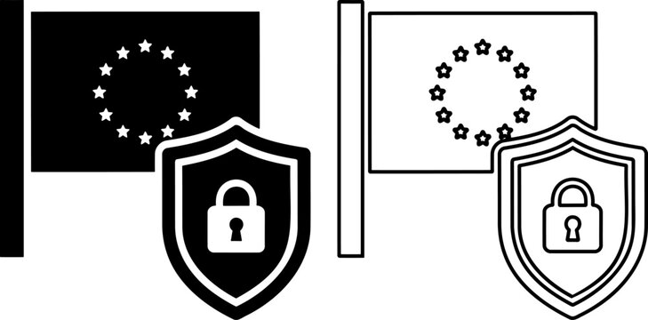 European Union data sovereignty flag icon with secure shield lock for regional privacy compliance guidelines