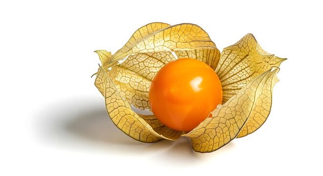 Ground cherry with papery husk isolated on white background