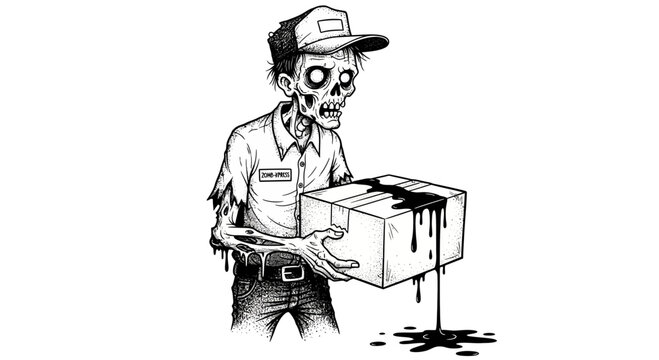 zombie holding a box package.