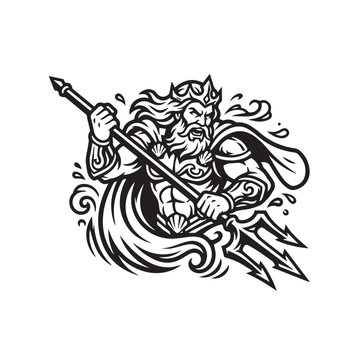 Black and white illustration of Poseidon with trident 1.