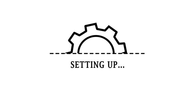Setting up progress bar with gear icon and blue glow on black. abstract circuit 4k animation white background system update and processing bar icon animation ,