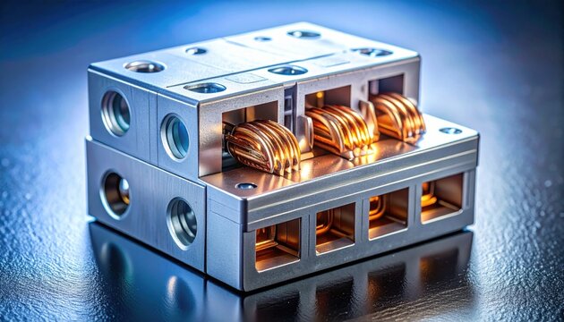Industrial electromechanical relay switch featuring exposed copper contact coils and metallic housing components, captured in a widescreen cinematic composition for modern technical engineering projec
