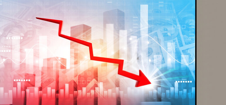 Global Economy Recession, Financial Market Decline, Stock Market Crash, Economic Crisis Concept, Business Money Loss, Investment Risk Science, Trade Market Downturn
