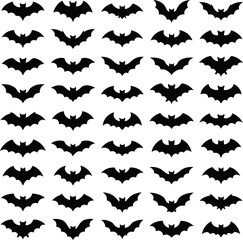 Fototapeta premium A collection of black bat silhouettes flying together in a pattern vector file.