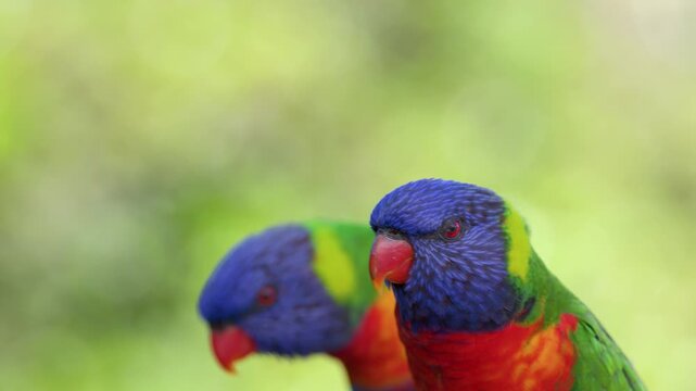 Close Up of Two Rainbow Lorikeets in Gold Coast Australia