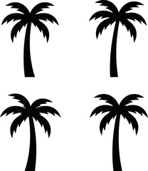 Fototapeta premium Four black palm trees stand in a square formation on a white background