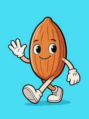 Fototapeta premium Cute Almond Cartoon Character Walking and Waving