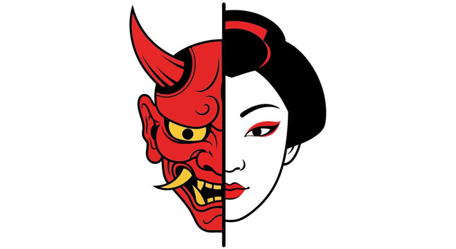 Japanese woman with devil face.