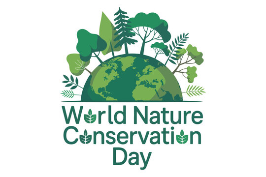 Illustration Of A Green Planet Earth Surrounded By Lush Trees And Foliage For World Nature Conservation Day Concept