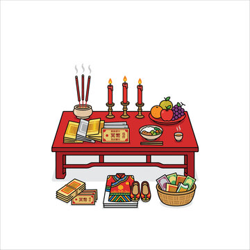 Chinese Hungry Ghost Festival Altar Offerings