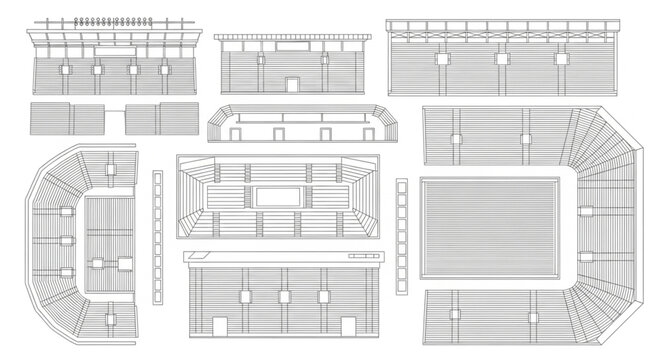 Architectural blueprints of ancient Roman structures and details.