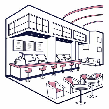 vector illustration of a modern gaming caf interior with computer stations